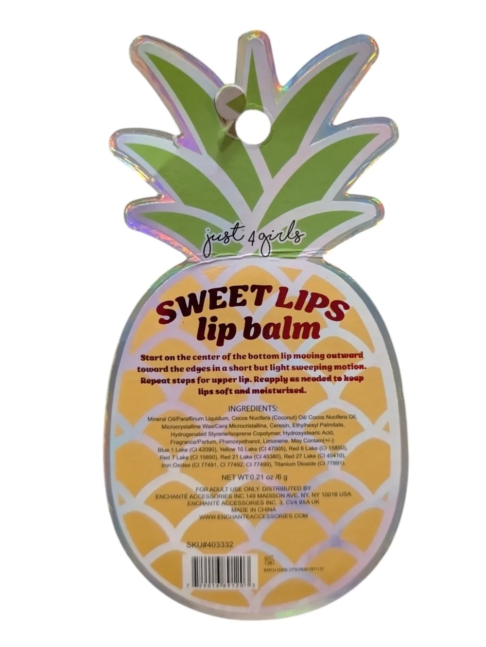 Just 4 Girls Sweet Lips Pineapple Lip Balm Guava Scent